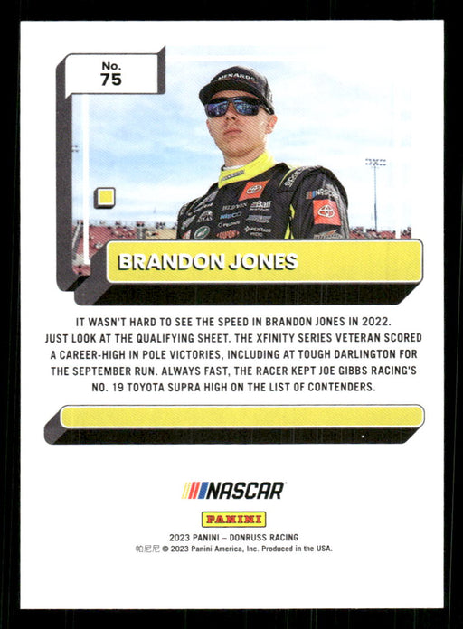 Brandon Jones 2023 Panini Donruss Racing Drivers Base Back of Card