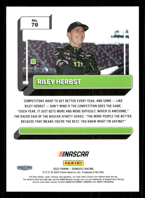 Riley Herbst 2023 Panini Donruss Racing Drivers Base Back of Card