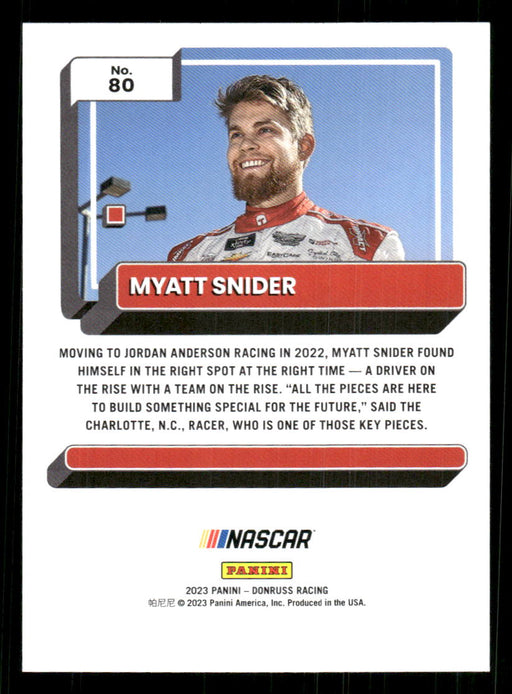 Myatt Snider 2023 Panini Donruss Racing Drivers Base Back of Card