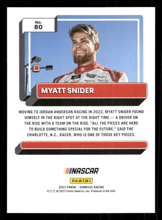 Myatt Snider 2023 Panini Donruss Racing Drivers Base Back of Card