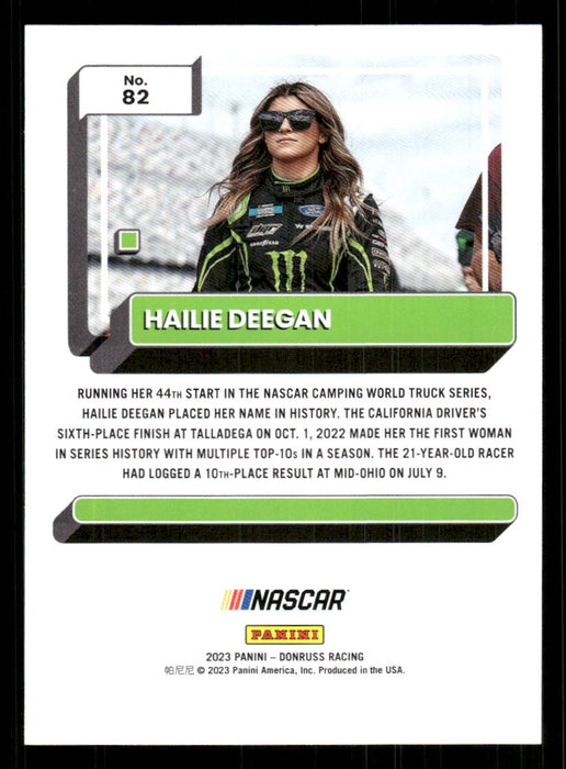 Hailie Deegan 2023 Panini Donruss Racing Drivers Base Back of Card
