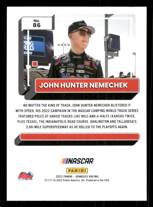John Hunter Nemechek 2023 Panini Donruss Racing Drivers Base Back of Card
