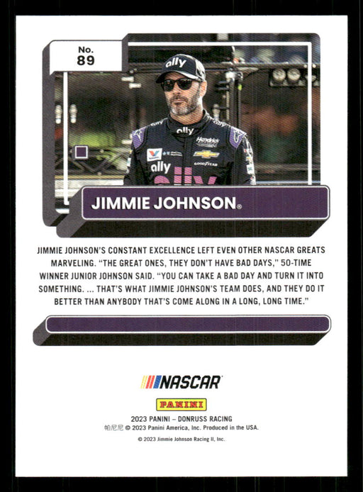 Jimmie Johnson 2023 Panini Donruss Racing Drivers Base Back of Card