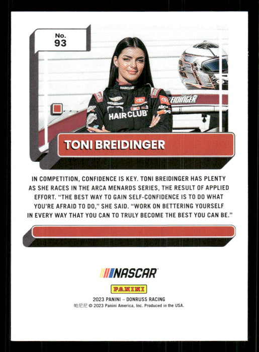 Toni Breidinger 2023 Panini Donruss Racing Drivers Base Back of Card
