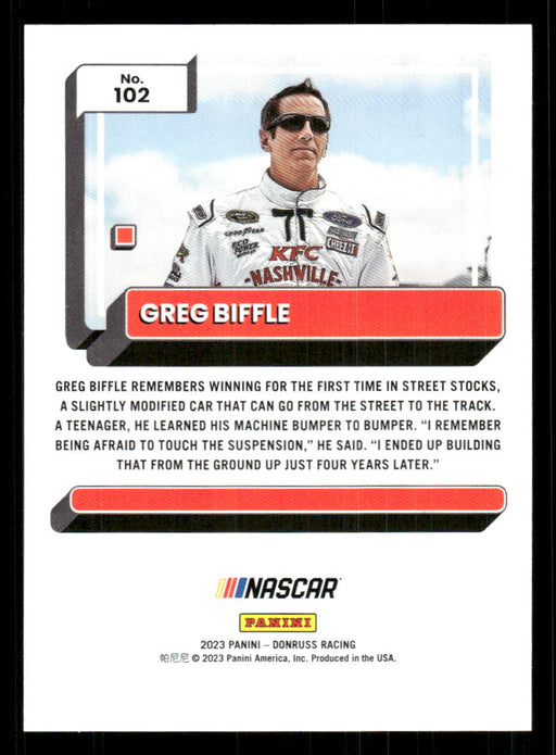 Greg Biffle 2023 Panini Donruss Racing Drivers Base Back of Card