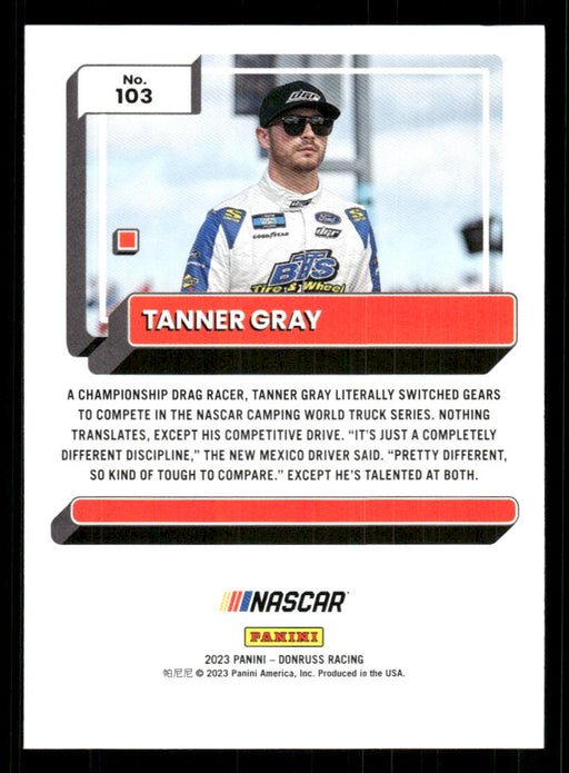 Tanner Gray 2023 Panini Donruss Racing Drivers Base Back of Card