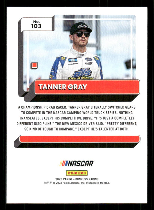 Tanner Gray 2023 Panini Donruss Racing Drivers Base Back of Card