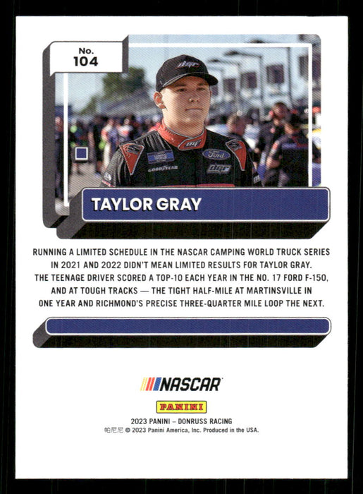 Taylor Gray 2023 Panini Donruss Racing Drivers Base Back of Card