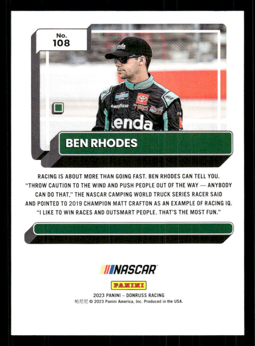 Ben Rhodes 2023 Panini Donruss Racing Drivers Base Back of Card