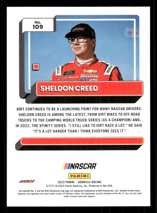 Sheldon Creed 2023 Panini Donruss Racing Drivers Base Back of Card