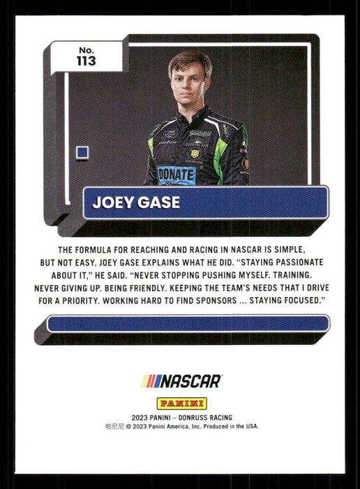 Joey Gase 2023 Panini Donruss Racing Drivers Base Back of Card