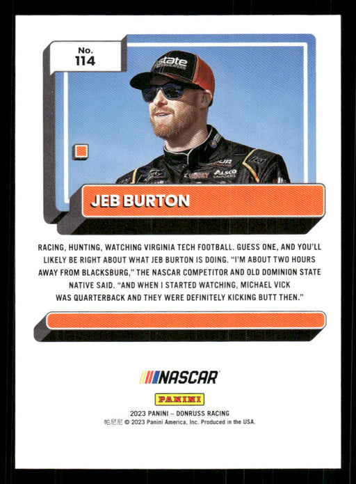 Jeb Burton 2023 Panini Donruss Racing Drivers Base Back of Card