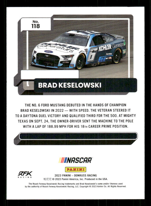 Brad Keselowski 2023 Panini Donruss Racing Cars Base Back of Card