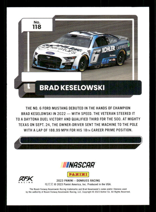 Brad Keselowski 2023 Panini Donruss Racing Cars Base Back of Card