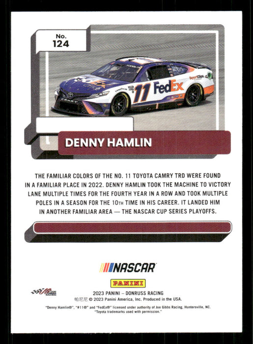 Denny Hamlin 2023 Panini Donruss Racing Cars Base Back of Card