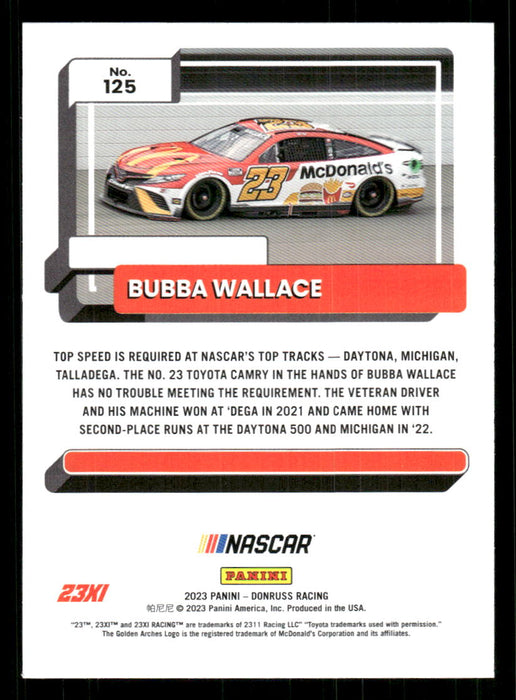 Bubba Wallace 2023 Panini Donruss Racing Cars Base Back of Card