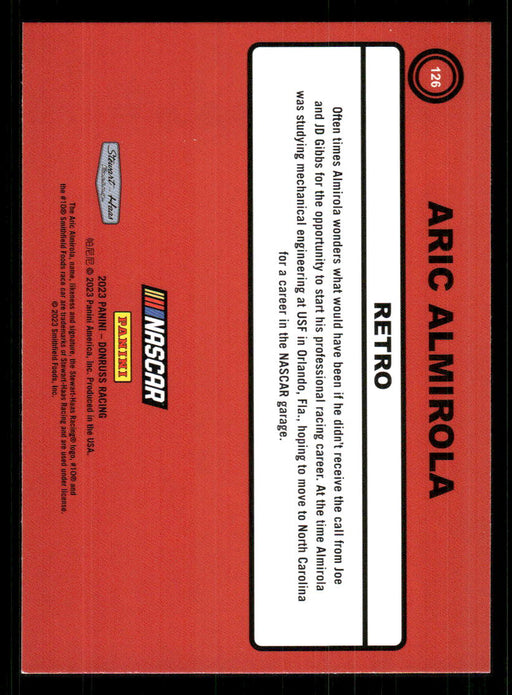 Aric Almirola 2023 Panini Donruss Racing Retro 1990 Base Back of Card