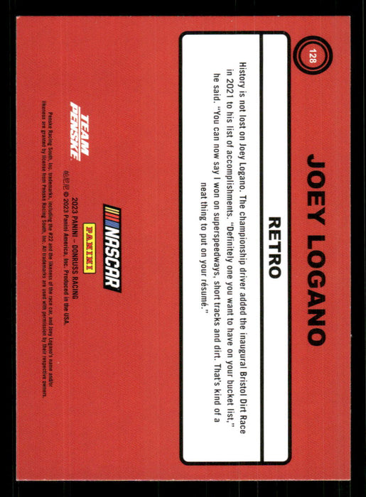 Joey Logano 2023 Panini Donruss Racing Retro 1990 Base Back of Card