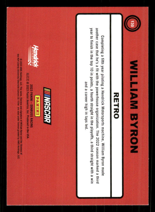 William Byron 2023 Panini Donruss Racing Retro 1990 Base Back of Card