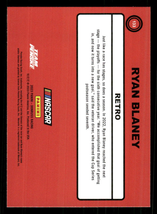 Ryan Blaney 2023 Panini Donruss Racing Retro 1990 Base Back of Card