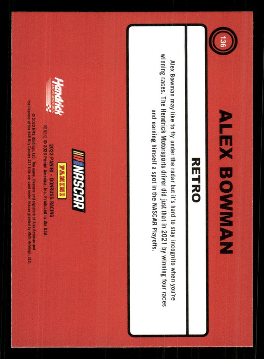Alex Bowman 2023 Panini Donruss Racing Retro 1990 Base Back of Card