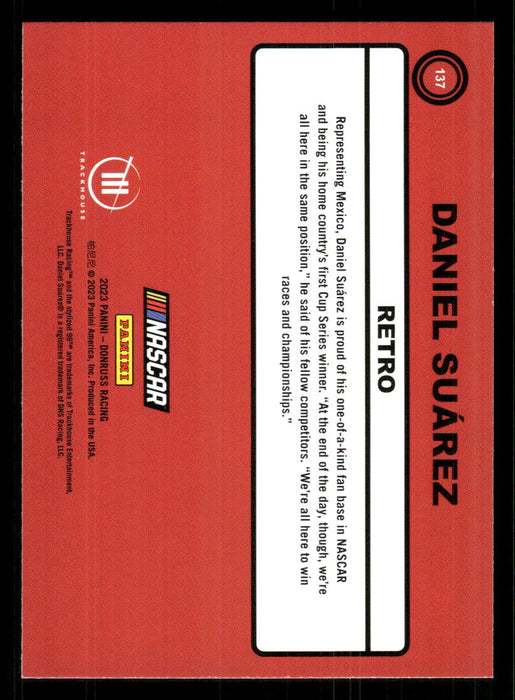 Daniel Suarez 2023 Panini Donruss Racing Retro 1990 Base Back of Card