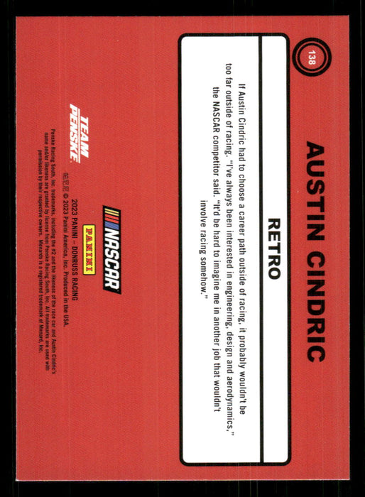 Austin Cindric 2023 Panini Donruss Racing Retro 1990 Base Back of Card