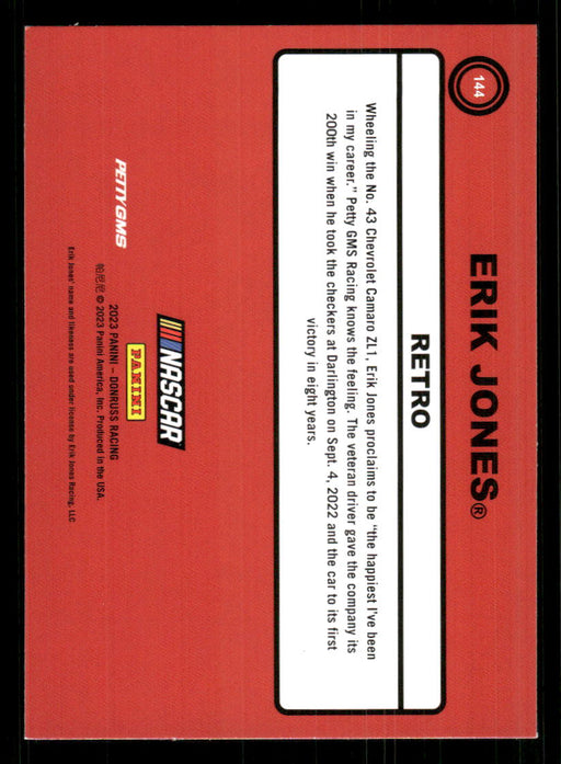 Erik Jones 2023 Panini Donruss Racing Retro 1990 Base Back of Card