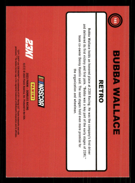 Bubba Wallace 2023 Panini Donruss Racing Retro 1990 Base Back of Card