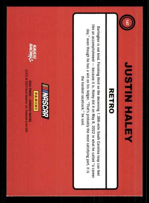 Justin Haley 2023 Panini Donruss Racing Retro 1990 Base Back of Card