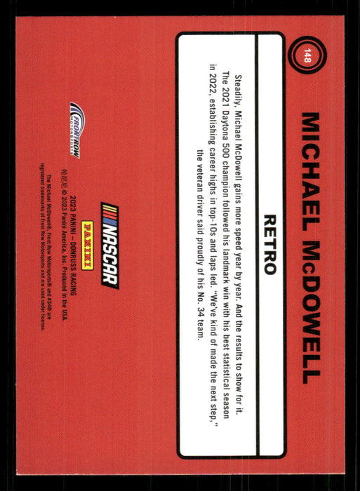 Michael McDowell 2023 Panini Donruss Racing Retro 1990 Base Back of Card