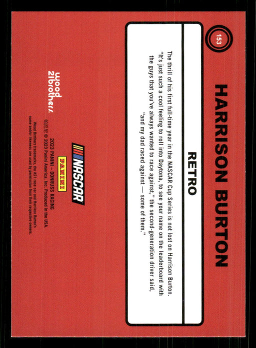 Harrison Burton 2023 Panini Donruss Racing Retro 1990 Base Back of Card