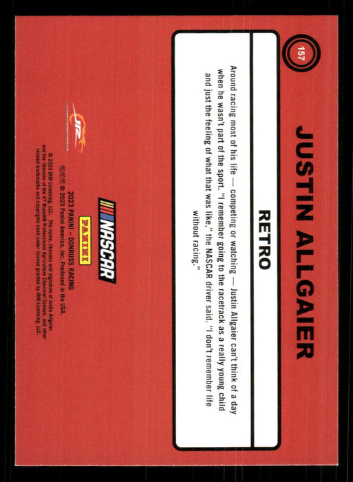 Justin Allgaier 2023 Panini Donruss Racing Retro 1990 Base Back of Card