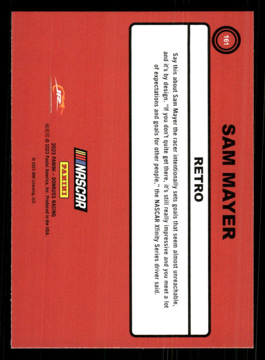 Sam Mayer 2023 Panini Donruss Racing Retro 1990 Base Back of Card