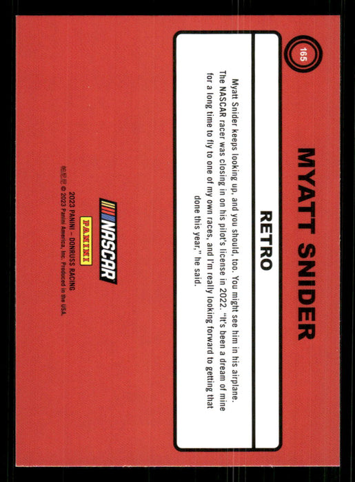 Myatt Snider 2023 Panini Donruss Racing Retro 1990 Base Back of Card