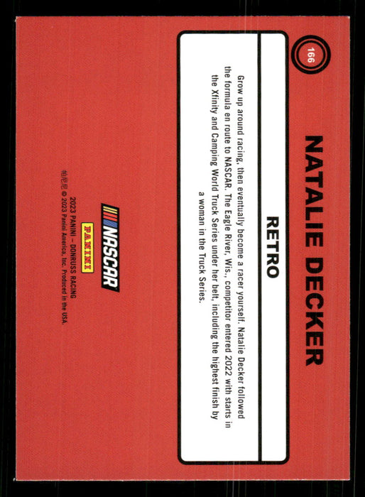 Natalie Decker 2023 Panini Donruss Racing Retro 1990 Base Back of Card