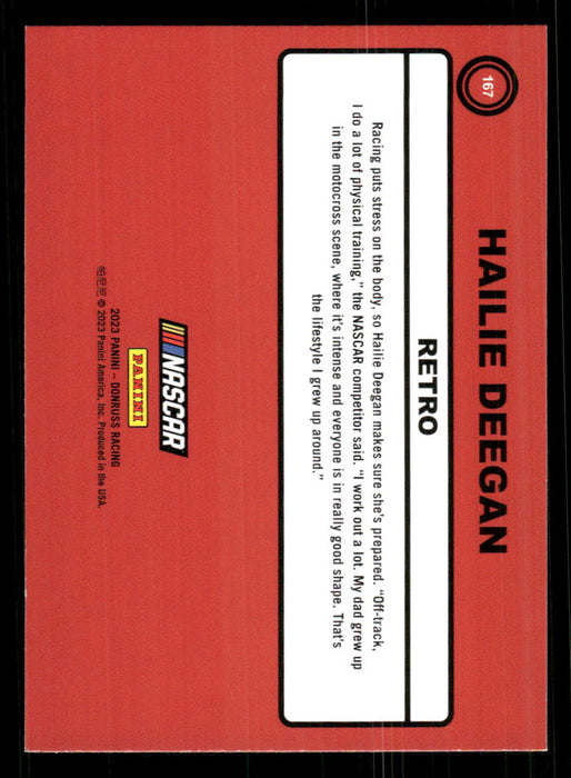 Hailie Deegan 2023 Panini Donruss Racing Retro 1990 Base Back of Card
