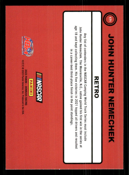 John Hunter Nemechek 2023 Panini Donruss Racing Retro 1990 Base Back of Card