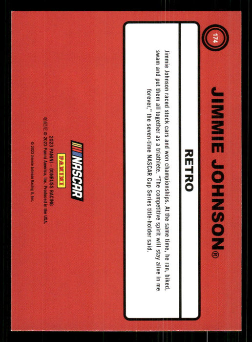 Jimmie Johnson 2023 Panini Donruss Racing Retro 1990 Base Back of Card
