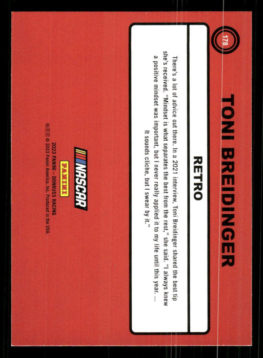 Toni Breidinger 2023 Panini Donruss Racing Retro 1990 Base Back of Card