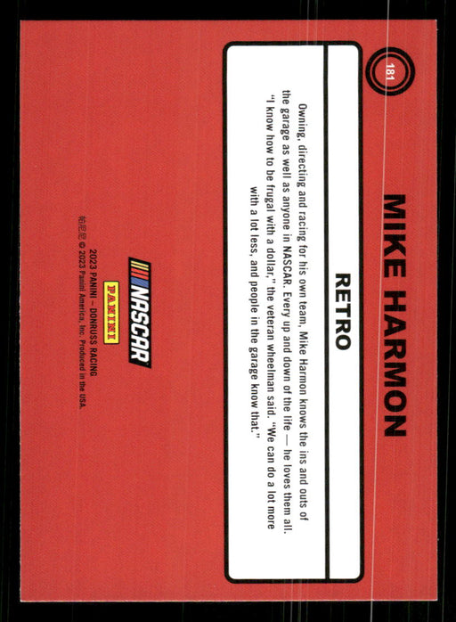 Mike Harmon 2023 Panini Donruss Racing Retro 1990 Base Back of Card