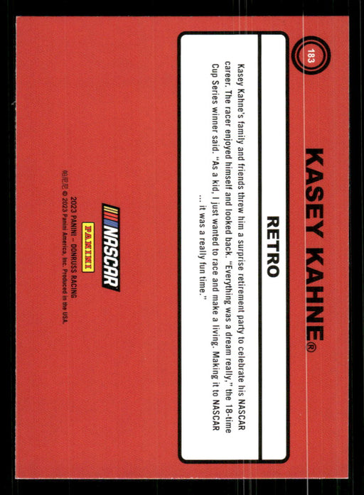 Kasey Kahne 2023 Panini Donruss Racing Retro 1990 Base Back of Card