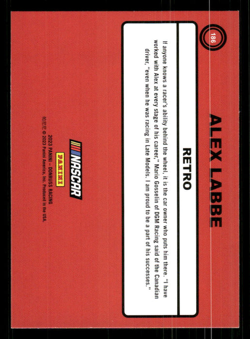 Alex Labbe 2023 Panini Donruss Racing Retro 1990 Base Back of Card