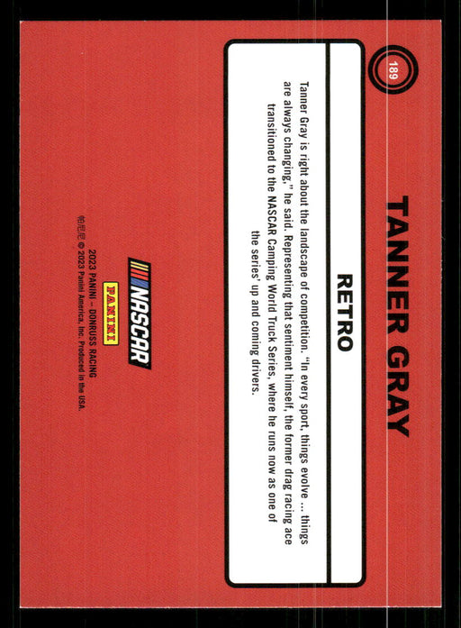 Tanner Gray 2023 Panini Donruss Racing Retro 1990 Base Back of Card