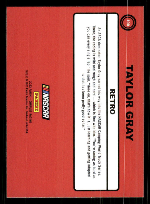 Taylor Gray 2023 Panini Donruss Racing Retro 1990 Base Back of Card