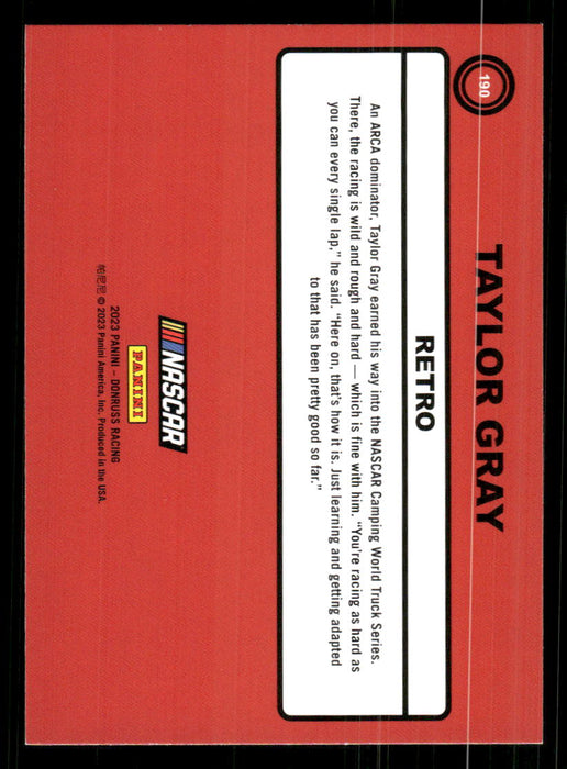 Taylor Gray 2023 Panini Donruss Racing Retro 1990 Base Back of Card
