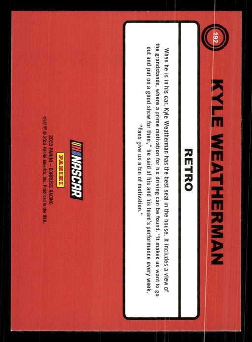 Kyle Weatherman 2023 Panini Donruss Racing Retro 1990 Base Back of Card