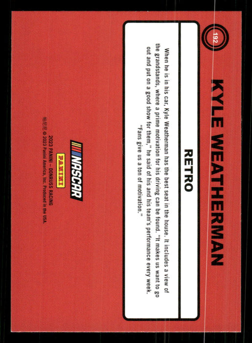 Kyle Weatherman 2023 Panini Donruss Racing Retro 1990 Base Back of Card