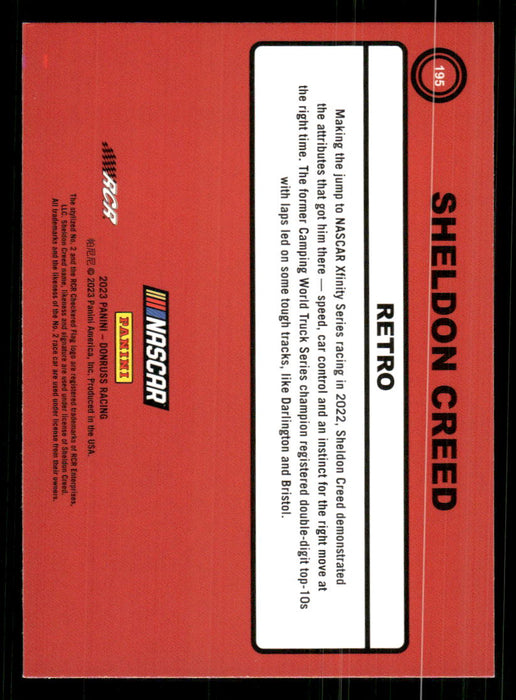 Sheldon Creed 2023 Panini Donruss Racing Retro 1990 Base Back of Card