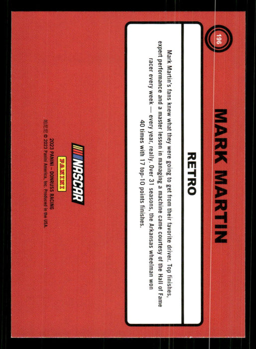 Mark Martin 2023 Panini Donruss Racing Retro 1990 Base Back of Card